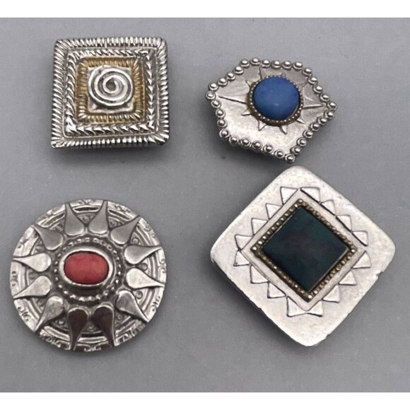 Set of Four Button Covers Engraved Silver Tone - Picture 2 of 5